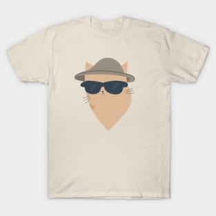 Modern Cat: Brown/Orange with Stylish Hat & Sunglasses T-Shirt